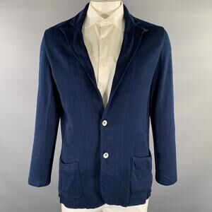 LARDINI Chest Size 44 Navy Heather Cotton Notch Lapel Sport Coat